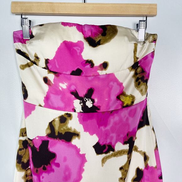 New Banana Republic 0 Pink Cream Floral Silk Stretch Strapless Cocktail Dress - Picture 3 of 10